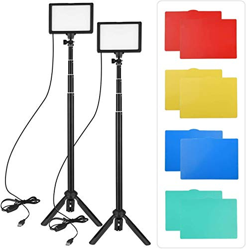 Andoer 2 Pack LED Video Licht Dimmbar 3200K-5600K, mit Einstellbar Stativ Ständer, 5 Farben Farbfilter, für YouTube, Spielestreaming Fotografie