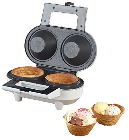 Rosenstein & Söhne Eiswaffeleisen: Waffeleisen für 2 Eiswaffel-Schälchen, antihaft-beschichtet, 550 Watt (Hörncheneisen, Waffeleisen für Eiswaffeln, Mini)
