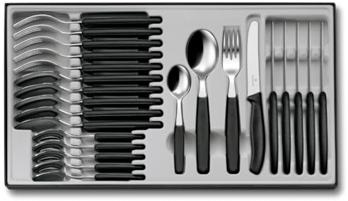 Victorinox Classic, Profi Tafelbesteck, 24-teilig, Extra Scharfe Klinge, Wellenschliff, 11 cm, Rostfreier Stahl, schwarz
