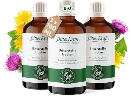 BitterKraft! Original BIO Bitterstoffe Tropfen 3x100 ml – nach Hildegard von Bingen – 9 erlesene Bitterkräuter - Verdauungsfördernd – hochdosierte Bittetropfen - 100% Natur – Vegan – Made in Germany