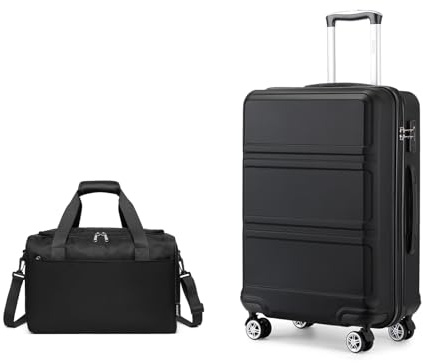 KONO 55cm Handgepäck-Koffer Trolley Set 2 Teilig Gepäcksets, Kleiner Koffer mit Rollen Handgepäck Set mit Ryanair Reisetasche 40x30x20cm, Schwarz