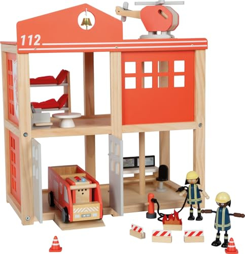 small Foot Große Feuerwache mit Zubehör, detailreiches Holz-Spielset mit Licht & Sound, mit umfangreicher Ausstattung, für Kinder ab 3 Jahren, 12703, 20-TLG