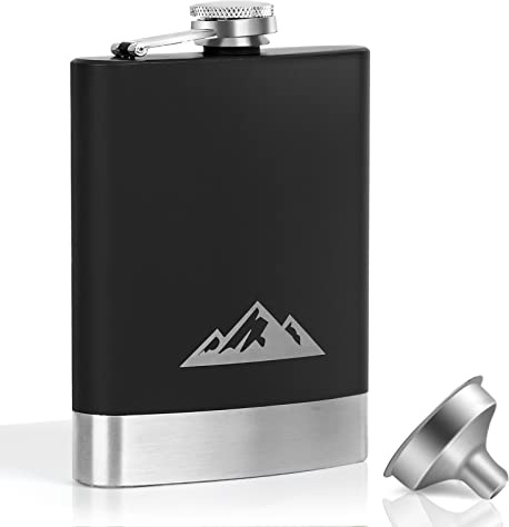 KWANITHINK Flachmann Edelstahl, 8oz/227ml Hip Flask mit Trichter, Vatertagsgeschenk Flachmann Whisky, Geschenk für Männer, Outdoor Flachmann für Wandern Hochzeit Camping Klettern Picknick