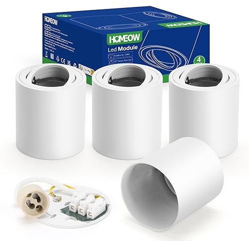 HOMEOW Aufbauspot Weiß Deckenspot Aufputz 30° Schwenkbar Spots Led Aufbaustrahler für Gu10 ＆ LED Module，Aufbauleuchte Ohne GU10 - Lampe Deckenstrahler aus Aluminium Deckenleuchte für Bad, 4 Stück