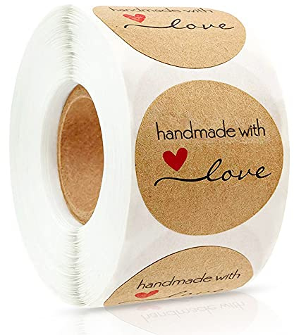 500 Stück Geschenkaufkleber, Kraft Selbstgemacht mit Liebe Aufkleber | Runde Backaufkleber Kraft, Weihnacht & Lieben Sticker