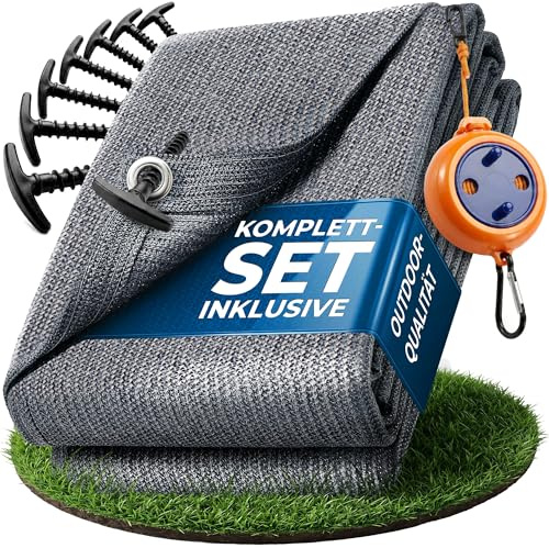 valuents Vorzeltteppich - blau/grau - 300x400cm - Camping Teppich Outdoor - Zeltteppich Wohnwagen/Wohnmobil inkl. Tragetasche +Wäscheleine & 8X T-Heringe