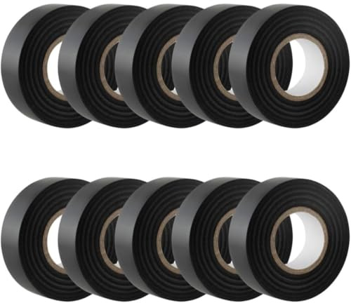 GTSE - Isolierband Schwarz - 19 mm x 20 m - strapazierfähiges, selbstklebendes Isolierband - zum Schutz, Bündeln und Reparieren von Kabeln - 10 Rollen
