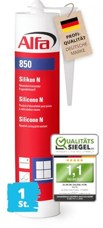 1x Alfa Silikon Transparent Bausilikon zum Kleben und Abdichten Fugendichtstoff UV- und witterungsbeständiger Qualitäts-Dichtstoff