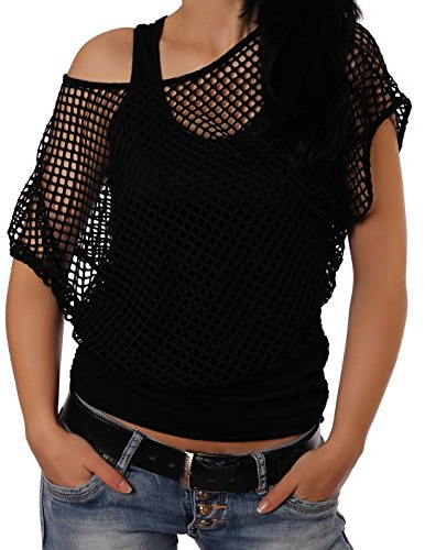 Crazy Age Frauen Partytop Sommertop Fasching Fest Netzoberteil aktueller Trend in Neonfarben