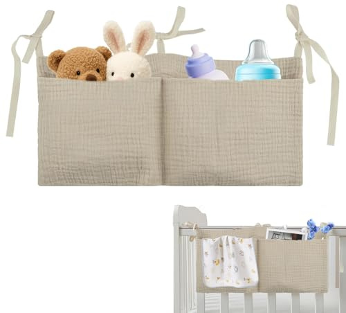 Babybett Organizer Hängend,2-in-1 Baby Kinderzimmer Organizer,Aufhängen Babybett Verstellbarer Organizer,Kinderzimmer Hängender Bett Zubehör,Geeignet für Aufbewahrung von Windeln,Spielzeug,Khaki