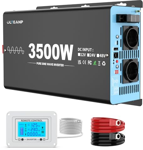 OLTEANP 3500W/7000W Wechselrichter 12V auf 230V Reiner Sinus Spannungswandler Power Inverter mit 2 AC Steckdosen,Type-C&USB Anschlüsse,LCD-Bildschirm-Fernbedienung,Für Wohnmobil Wohnwagen