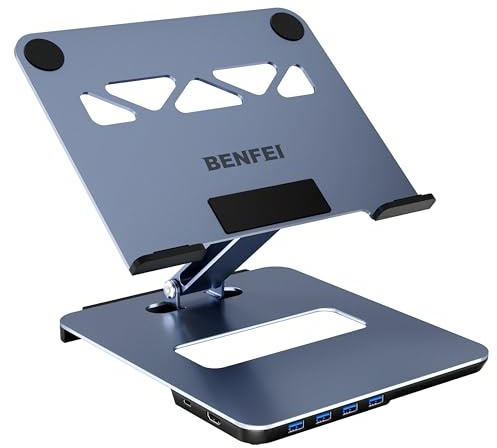 BENFEI Aluminium Laptop Ständer mit USB C 6in1 Dockingstation, HDMI 4K@60Hz, 4*USB3.0, 100 PD Kompatibel mit MacBook Pro/Air iPad Pro XPS Thinkpad