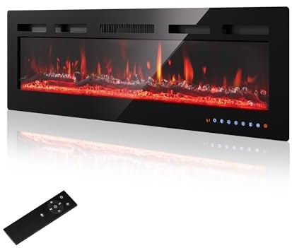 PURFINO 50/127cm Elektrokamin Wandkamin - Einstellbare 12 Farben LED Flamme & Knistereffekt, 900W/1500W Elektro Kamin mit Heizung und 15-30°C Thermostat, Intuitiver Touchscreen & Fernbedienung