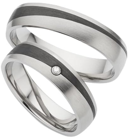 123traumringe Eheringe in Carbon & Titan I Partnerringe mit Brillant & Etui I Gravierbare Eheringe mit Ringgröße 50-70 mm I Hochwertige Verlobungsringe in 5 mm Breite & 1,7 mm Stärke I P8