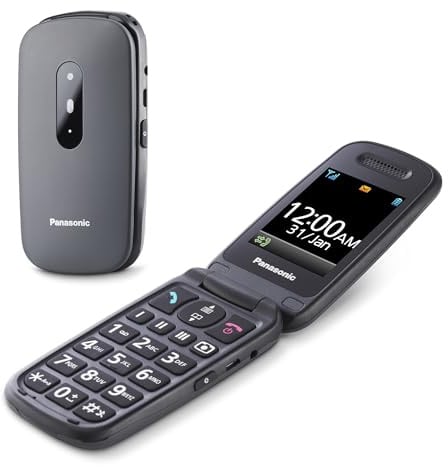 Panasonic KX-TU446EXG 2G Seniorenhandy ohne Vertrag (SOS-Notruftaste, Stoßfest, Sprachverstärker, große getrennte Tasten, große Schrift und Nummernanzeige, 2,4 Zoll Farbdisplay, Klapphandy, grau