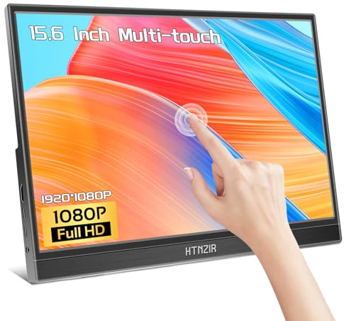 HTNZIR 15,6 Zoll Tragbarer Monitor Touchscreen,FHD Display 1920x1080 USBC HDMI IPS Kickstand &Lautsprecher,HDR Plug&Play Externer für Laptop PC Telefon Mac Xbox PS5/PS4 Switch