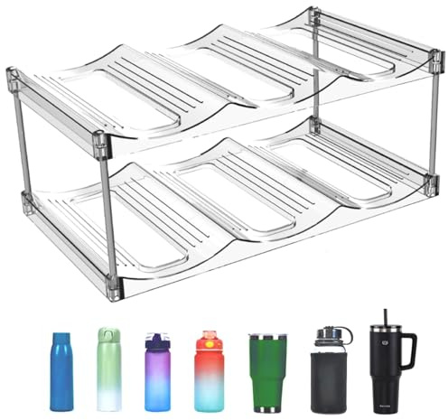 Geoyien Flaschenhalter Kühlschrank, Flaschenregal Kühlschrank, 2 Schichten Transparenter Wasserflaschenorganisator für Wein, Jedes Rack Enthält 3 Flaschen