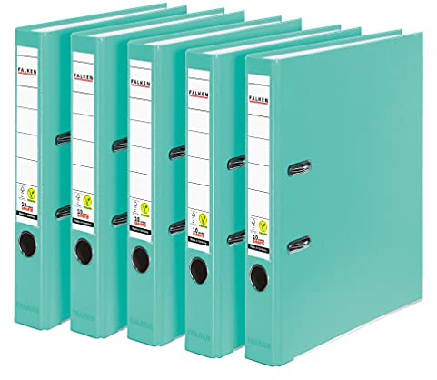 Original Falken 5er Pack PP-Color Kunststoff-Ordner. Made in Germany. 5 cm schmal DIN A4 Pastell-Farbe türkis Vegan Ringordner Aktenordner Briefordner Büroordner Plastikordner Schlitzordner