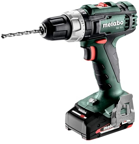 metabo Akku-Schlagbohrschrauber SB 18 L - 18 V, 50 Nm - Zuverlässig & stark, LED-Arbeitslicht, ideal für Bohren und Schrauben in Holz, Stahl, Mauerwerk - Inkl. 2 Akkupacks 2.0Ah, Ladegerät und metaBOX