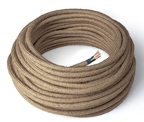 Amarcords - Textilkabel für Lampen JUTE, rund, Jute, 5 Meter, mit Erdung 3x0,75 - Stoffkabel mit farbigem vintage Stoff überzogen für Kronleuchter, Wandlampen und Lampenschirme