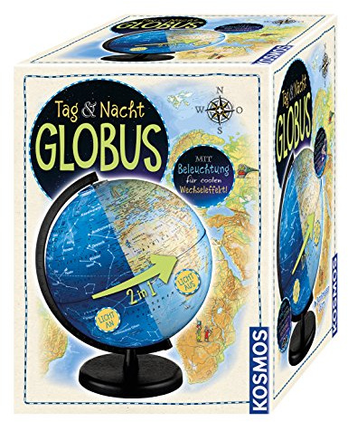 Kosmos 673017 Tag & Nacht Globus 26cm mit Beleuchtung, Globus für Kinder ab 7 Jahren, Weltkugel zum Entdecken, Leuchtglobus