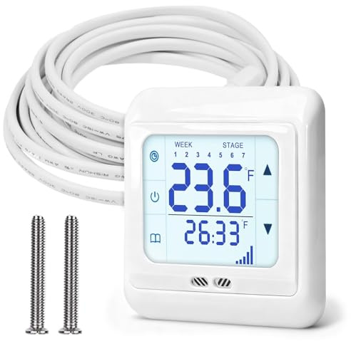 Digital Thermostat - Fussbodenheizung Wasser, Raumthermostat Touchscreen mit 300CM Externe Sonde, Wandthermostat, Unterputzregler für Wassererwärmung Fußbodenheizung
