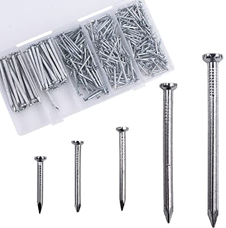 OMOTOOL Hardware stahlnägel sortiment (300 Stück), verzinkte Beton nägel zum Aufhängen von Bildern und Holzbearbeitung, Anzug für Trockenbau und Kiefer,5 Größen Sortiment