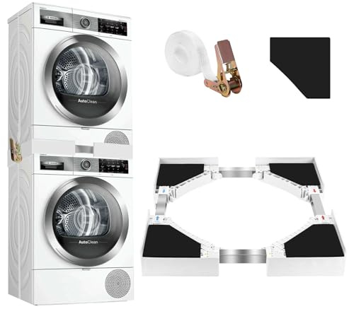 Zikenis Verbindungsrahmen für Waschmaschine und Trockner | Universal Zwischenbaurahmen Trockner Waschmaschine mit Spanngurt, Verstellbarer Stapelrahmen für 45-70 cm