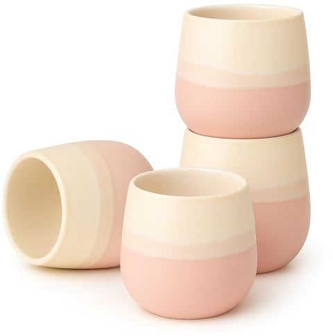 Goodwei Teebecher Set Fuji aus Keramik (4 Stück) – Japanisches Teetassen-Set, rundliche Form, handschmeichelnd & modern – Teetassen für Tee, Matcha-Latte, Säfte und mehr, 200 ml (Fuji Pink)