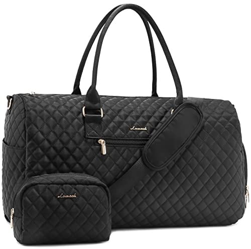 LOVEVOOK Sporttasche Reisetasche Damen, Weekender Travel Bag Kliniktasche Geburt mit Kulturtasche, Schuhfach & Nassfach, Wasserdichte Gym Bag, Handgepäck Tasche für Flugzeug Reisen, Schwarz