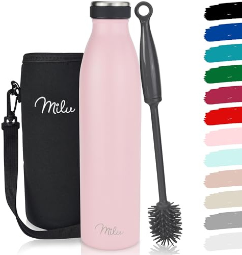 Milu Thermoflasche 350ml 500ml 750ml 1L 1,5L Isolierte Edelstahl Trinkflasche, Thermoskanne Auslaufsichere Isolierflasche doppelwandig für heiße und kalte Getränke, Kohlensäure geeignet (Rosa, 500ml)