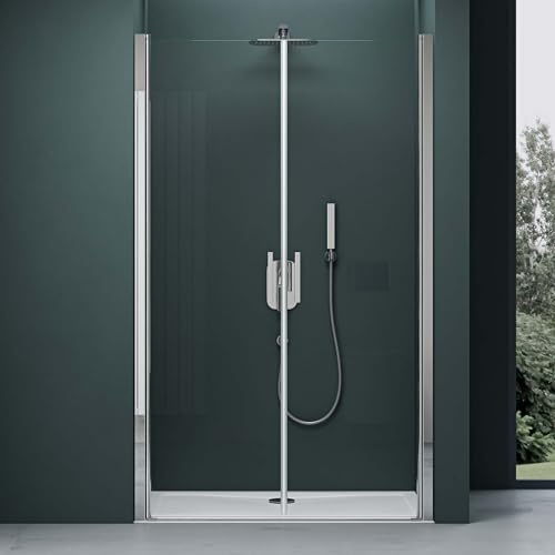 Mai & Mai Duschtür Nischentür dusche Duschabtrennung Duschkabine Schwingtür 180° Doppeltür 6mm ESG Nano-Beschichtung Klarglas mit Hebe- und Senkmechanismus 100x195cm Teramo24K
