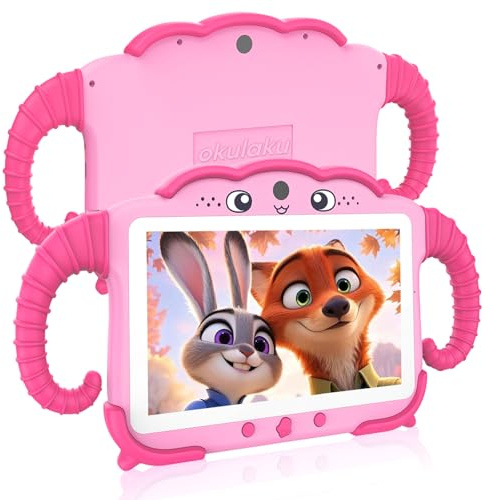 okulaku Kinder Tablet 7 Zoll Kids Tablets für Kinder ab 3-14 Android Kindertablet mit Hülle 32GB Kindersicherung GMS Certified Kleinkind Tablet mit WiFi Bluetooth Google Play Store für Mädchen Junge