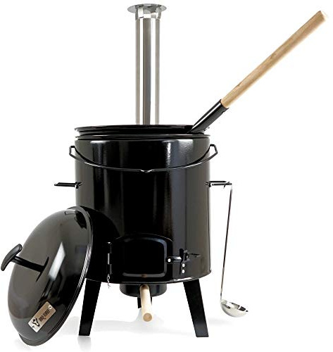 BBQ-Toro Gulaschkanone | Gulaschkessel | Eintopfofen | Ungarischer Kesselgulasch Topf 17 Liter emailliert mit Deckel für die Outdoor Küche Feldküche