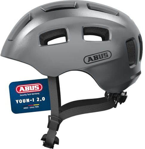 ABUS Fahrradhelm Youn-I 2.0 - mit Licht für Kinder, Jugendliche und Junge Erwachsene - für Mädels und Jungs - Silber, Größe M