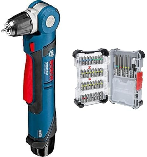 Bosch Professional 12V System Akku Winkelbohrmaschine GWB 12V-10 (L-BOXX, ohne Akku/ Ladegerät) + 40x Extrahartes Schrauberbit-Set, Amazon Exklusiv, 40-tlg. (197 x 110,5 mm)