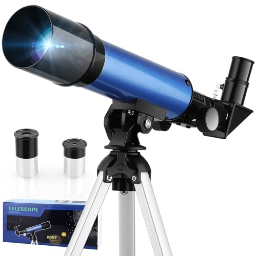 Cowiewie Teleskop für Kinder Teleskope Outdoor Weltraum Astronomie Anfänger Enthält Zwei Okulare Tragbares Refraktor Spektiv mit Stativ Geschenke