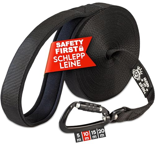 HUND IST KÖNIG Schleppleine 10m für Hunde 12-70kg - Lange robuste Hundeleine mit Griffpolster & Sicherheitskarabiner - Trainingsleine + eBook, Hundeleine 5m, 10m, 15m, 20m