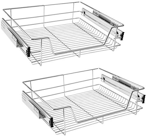 HENGMEI 2 Stück Küchenschrank Teleskopschublade 60cm Schrankauszug Ausziehbare Ablage Küchenschubladen Organizer Küchen Regal Korbauszug Schlafzimmerschublade Vollauszug 20kg Belastbar, Silber