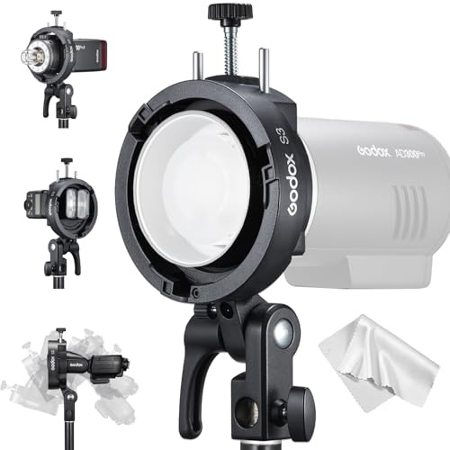 Godox S3 Speedlite Halterung Blitzhalter für Rund & Vierkantblitze, Verstellbare Klemme, ±90° Neigung, Bowens-Anschluss, Kompatibel mit Godox V1 V100 V480 V860III TT600 AD100Pro AD200Pro AD300Pro