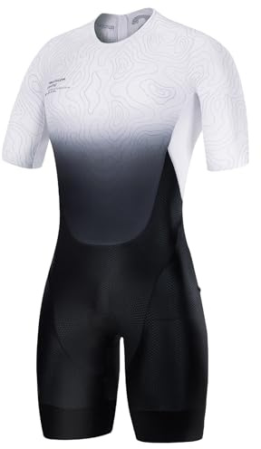 Santic Herren Triathlonanzug Einteiler Triathlon Anzug Gepolstert Trisuit Triathlon Kurz Hohe Elastizität Schnell Trocknend Abnehmen Fahrrad Skinsuit Schwarz Kurzarm M