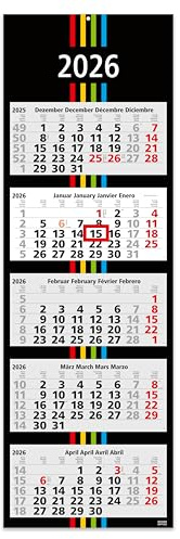 GEIGER-OFFICE 5-Monatskalender 2026 Black+Stripes 33 x 100 cm Wandkalender mit Schieber - dekoratives Großformat mit 5 einzelnen, perforierten Kalenderblocks - Rückwand faltbar