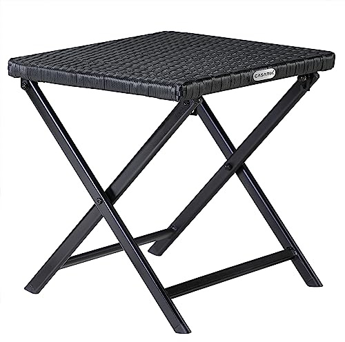 CASARIA® Polyrattan Klapphocker 75kg Belastbarkeit 44x40x44cm Klappbar Leicht Tragbar Außen Wetterfest Garten Terrasse Balkon Camping Hocker Schwarz