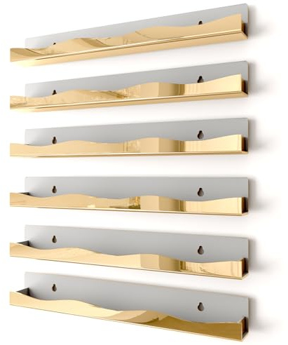 YMVV Nagellack-Organizer zur Wandmontage, 38,1 cm, goldfarben, spiegelnd, für Make-up und Beauty-Essentials – Mehrzweck-Display-Halter für kleine Räume, Schminktisch, Badezimmer, 6 Stück