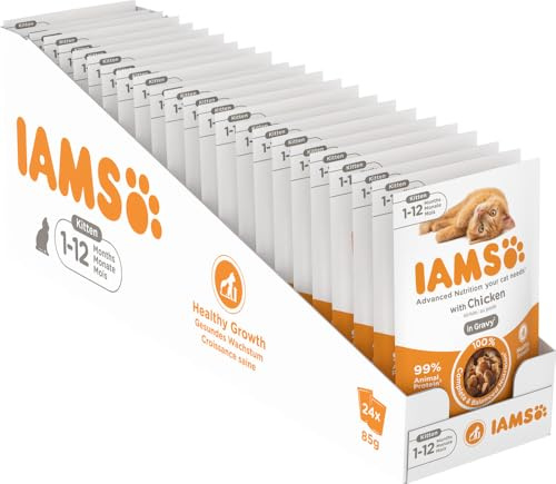 IAMS Delights Kitten Nassfutter mit Huhn in Sauce, 24 x 85 g | Multipack Katzenfutter | für Junior Kätzchen | Im Alter von 1-12 Monate
