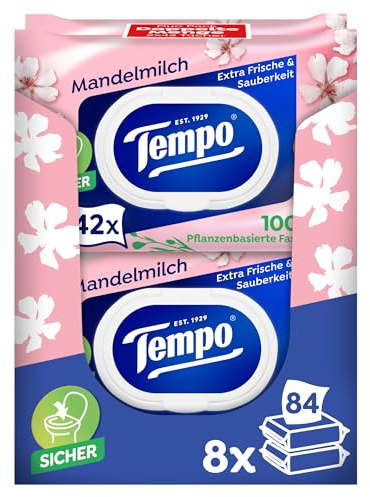 Tempo Toilettenpapier Feucht Mandelmilch & Panthenol, 16er Pack (8 x 2 x 42 Stück)