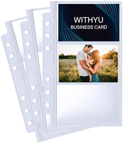 WITHYU 40 Pack 240 Taschen A6 Binder Visitenkartenhüllen, Ultra-Clear 2.2x3.5 K-pop Fotokartenhüllen, Doppelseitige 3 Taschen 6 Ring Planer Nachfüllseiten für Visitenkarten, Kreditkarten
