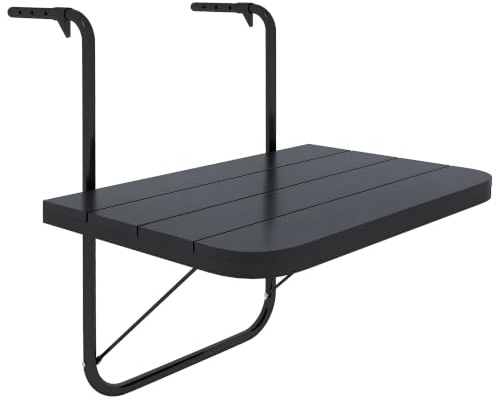 Outsunny Balkontisch zum Einhängen Klapptisch 4-Fach 60 x 40 cm Schwarz | klappbar Balkonhängetisch, 4-fach Höhenverstellbarer Klapptisch, Für Geländer, Bis 25 kg Belastbar, Alu