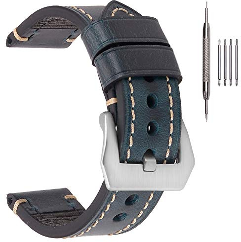 EACHE Blau Uhrenarmband für Männer Classic 22mm Öl Wachs Uhrenarmband Armbänder Leder