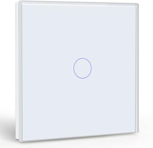 BSEED Touch Lichtschalter 1 Fach 1 Weg Wandschalter Unterputz Schalter mit Glasrahmen 86mm Lichtschalter Weiß 500W(Nicht Smart Schalter)